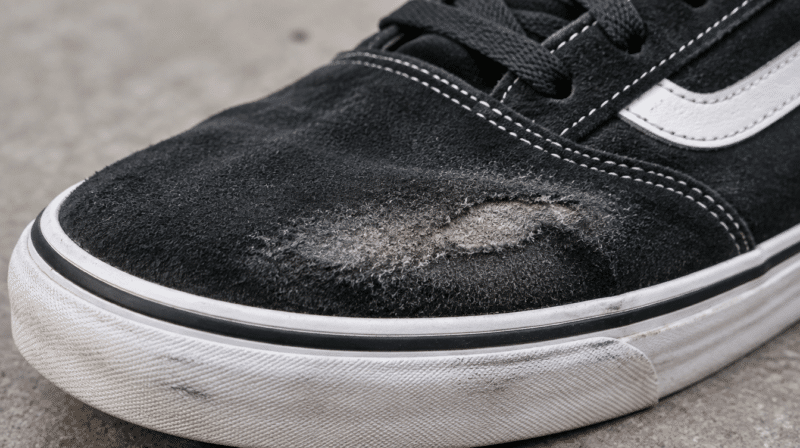 Desgaste na área do ollie em cabedal de suede