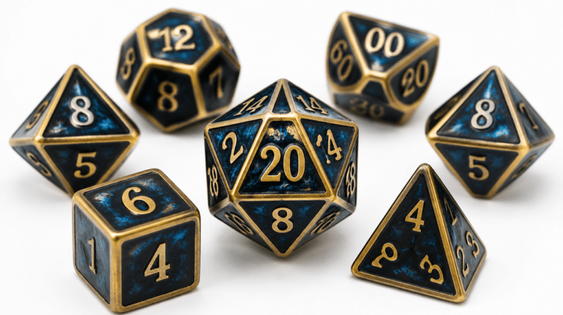 Conjunto de dados poliédricos com o D20 em destaque